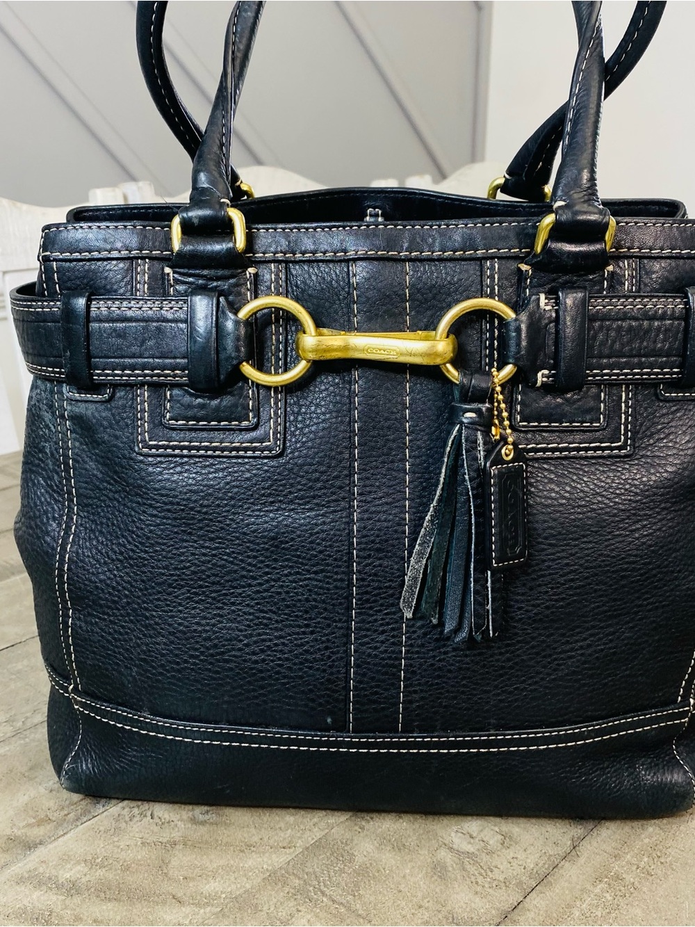 Vintage Y2K Coach Hampton Black Pebbled Leather Satchel Bag 10214 - Picture 2 of 11